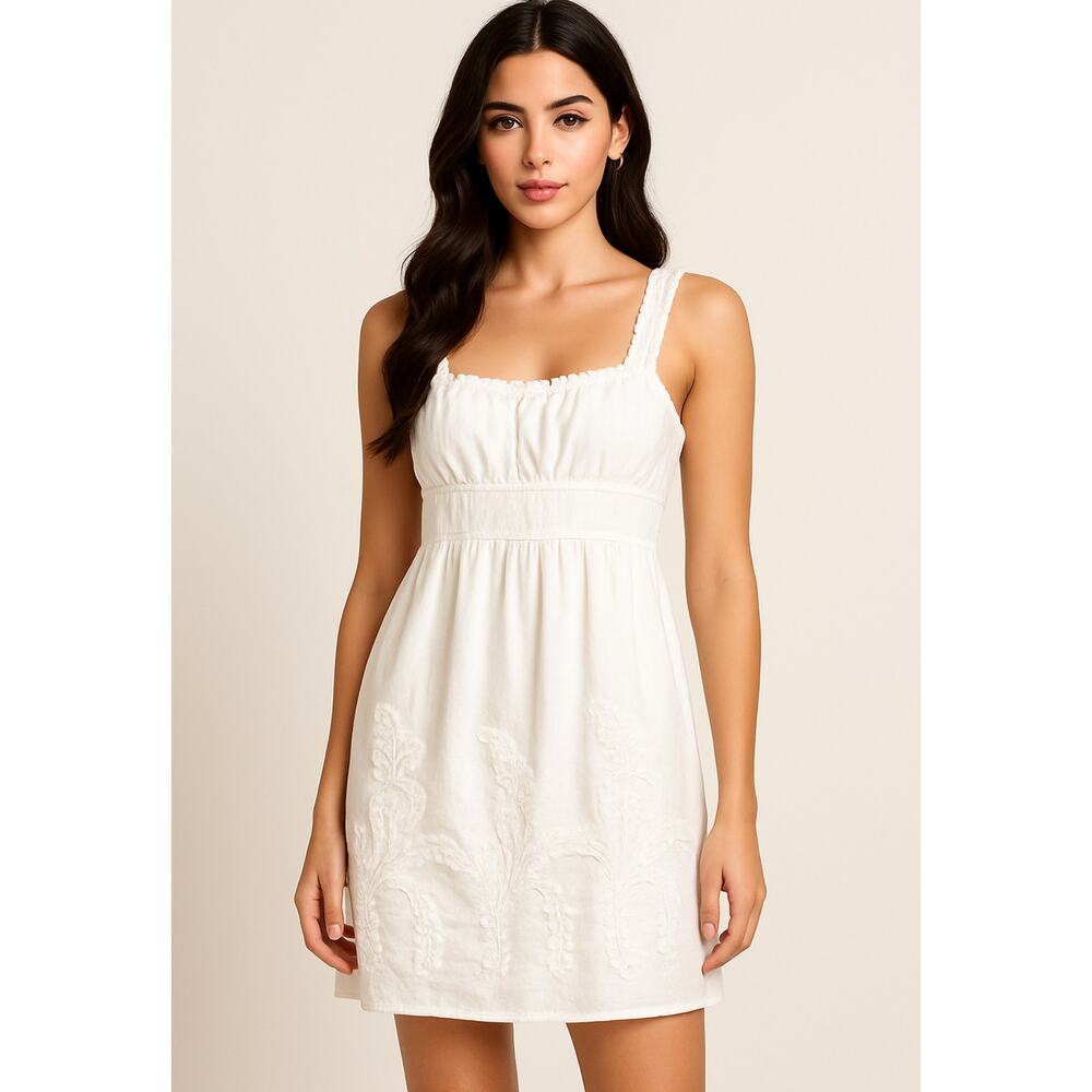 M.S.S.P White Embroidered Boho Sundress XS Cotton Smocked Back Summer Resort